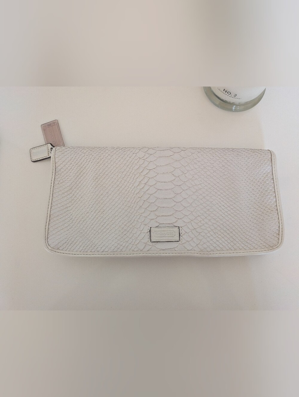 Coach Leather Lizard Embossed White Foldover Clutch